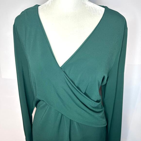 Jason Wu Dark Green Wrap Style V-Neck Stretchy Women's Blouse Medium - Picture 2 of 7